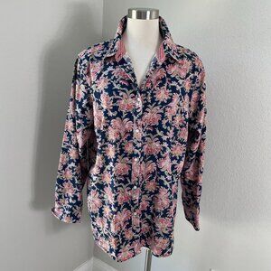 Chaps Womens Plus 1X No Iron Floral Button Up Shirt Long Sleeve Blouse Top